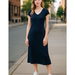 See You Monday Knit Midi Dress Women Small Navy Classiccore Coquette